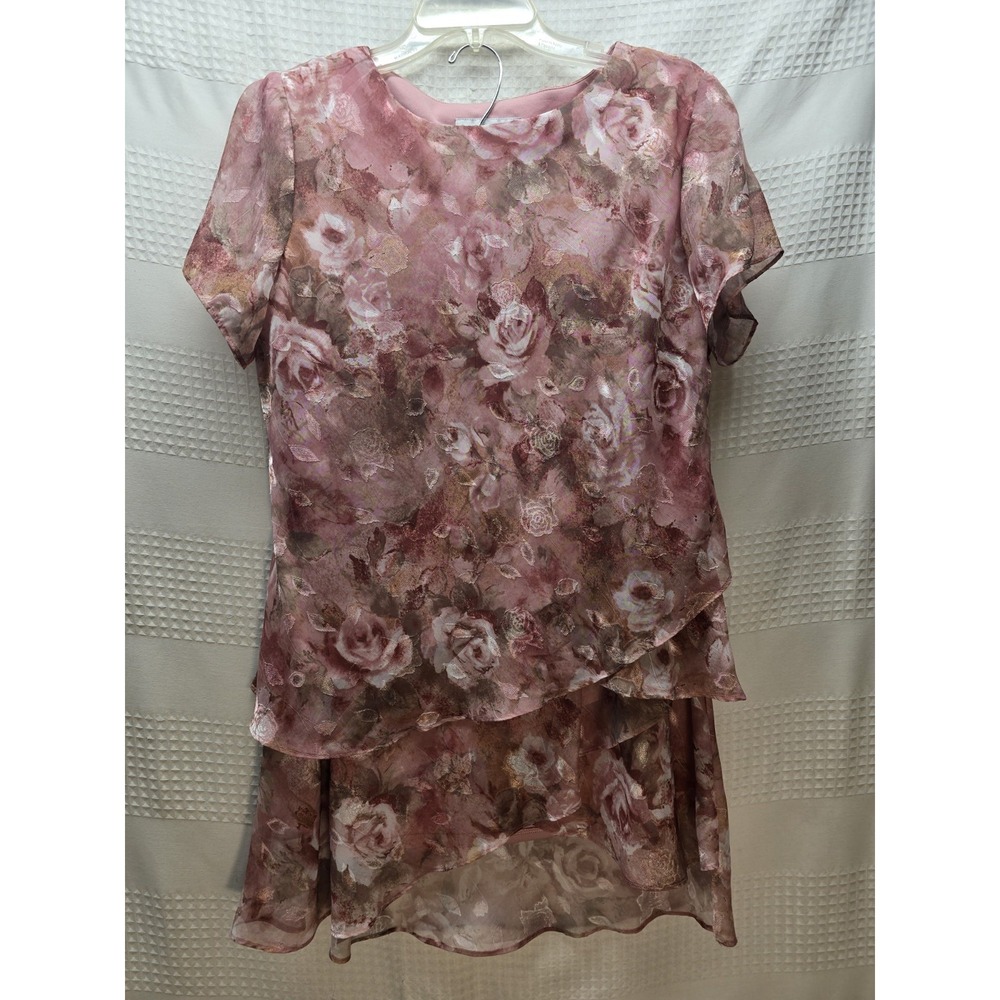 Sag Harbor 2 Piece Skirt And Shirt Pink Sheer Layered Short Sleeve Size 12